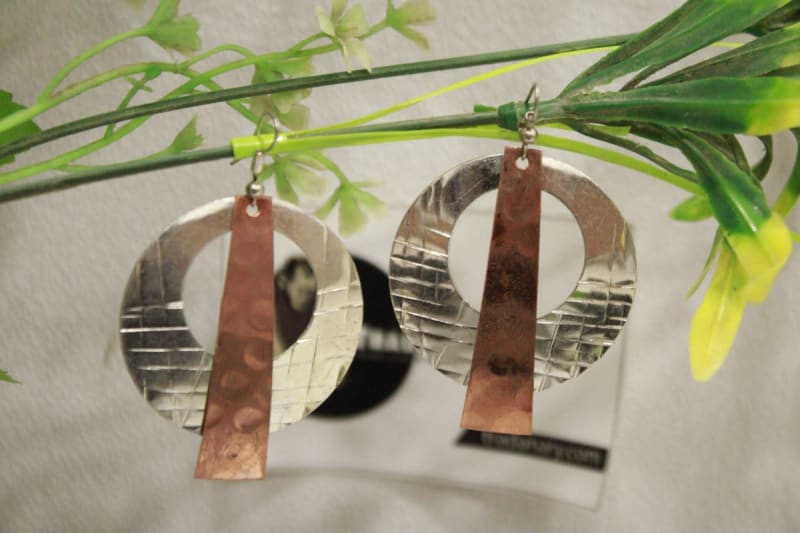 Silver Coated Earrings With Copper Rope Design — Brass