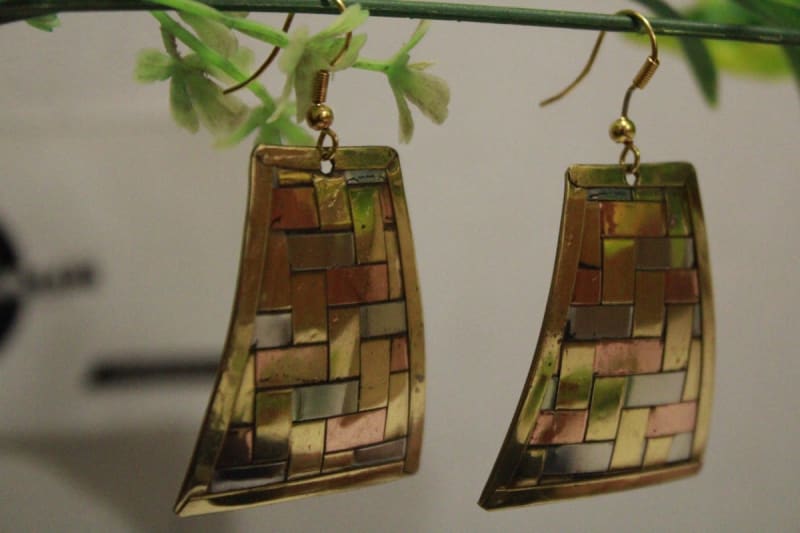 Copper, Brass & Silver Earrings In Flat Shape — Brass