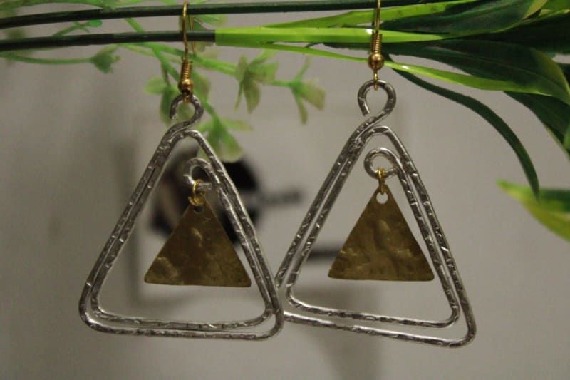 Triangle Brass Earrings In Pipe Design — Brass