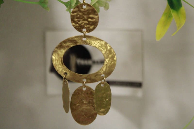 Dual Circle Brass Earrings In Three leaves Design — Brass