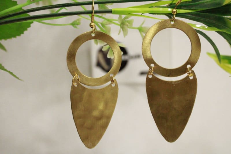 Brass Earrings In Golden Oval & Circle Shape Design — Brass