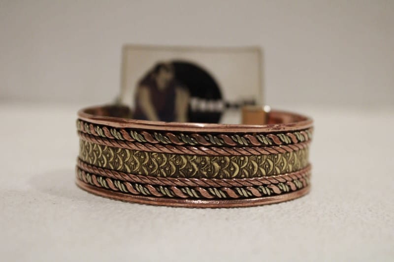 Magnetic Wide Copper Cuff With Etched Brass Rope Design — Copper