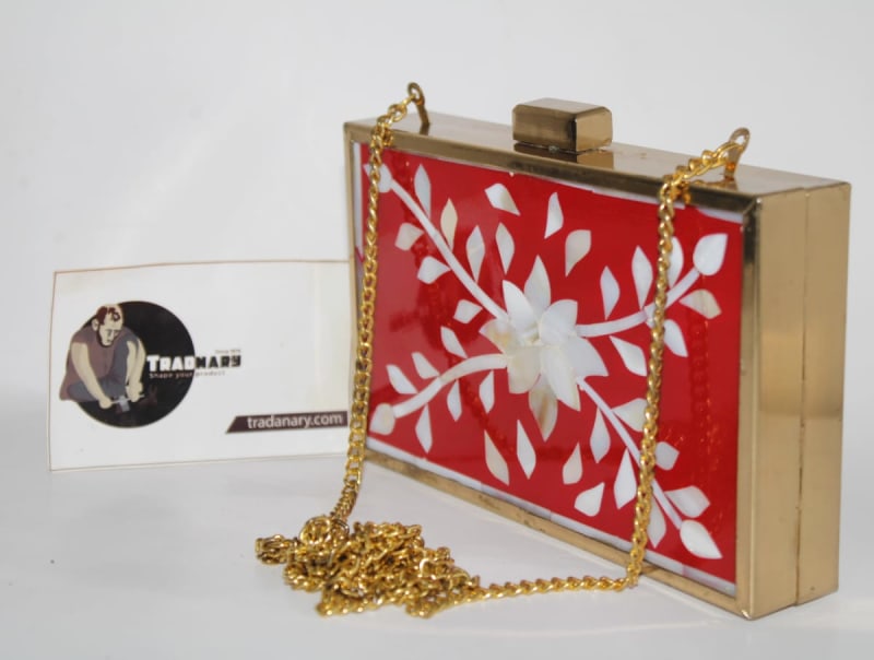 MOTHER OF PEARL INLAY CLUTCH HANDBAG
