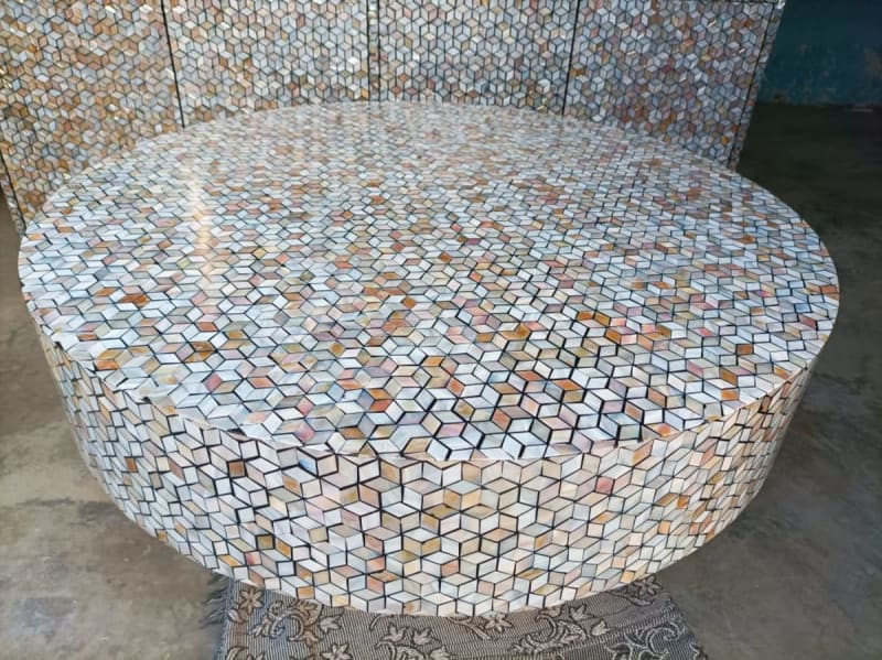 Mother Of Pearl Inlay Round Coffee Table
