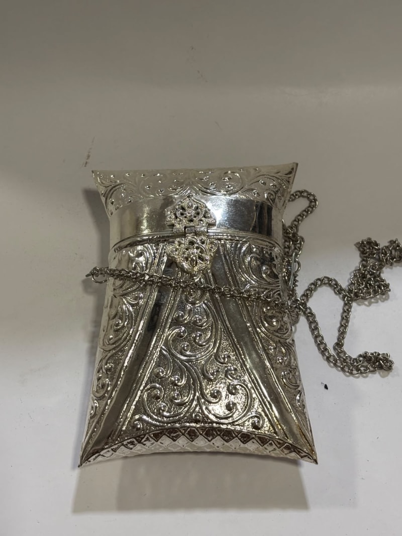 Silver Brass Clutch With Chain — Brass