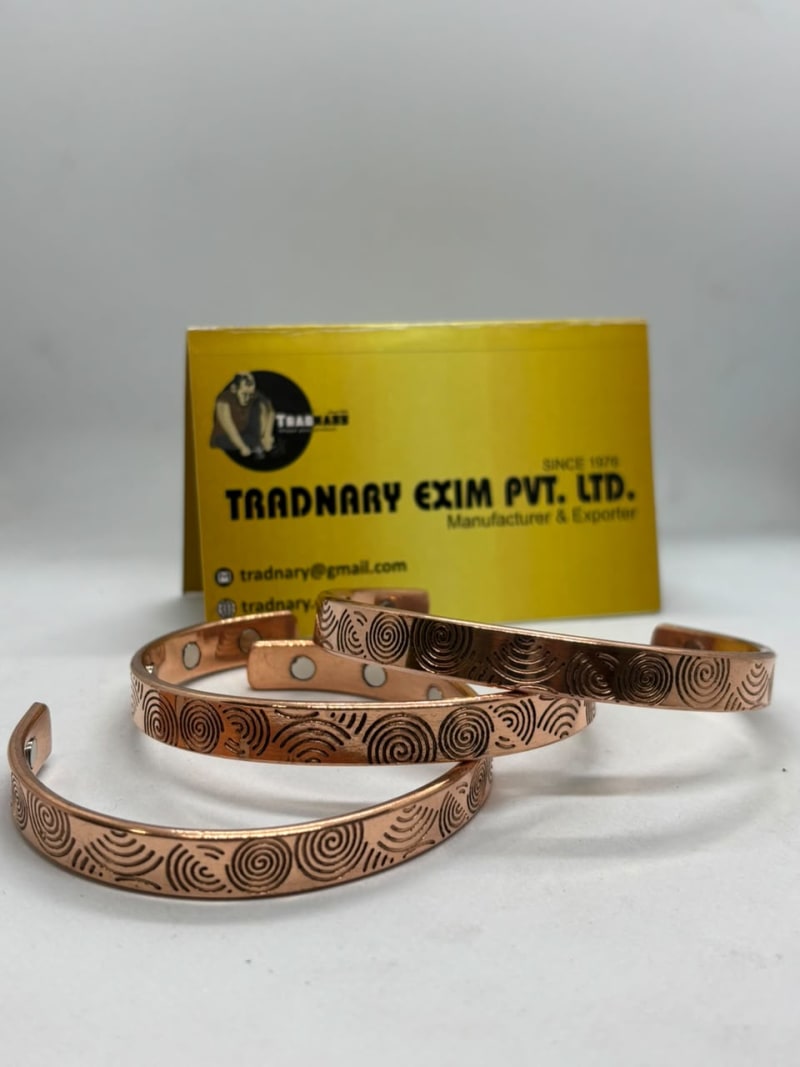 Handmade Engraved Copper Cuff With Magnet in Copper And Magnet