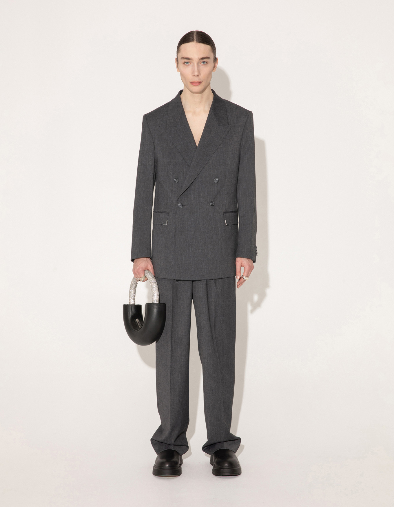 Boxy Suit Blazer, Dark Grey image number 0