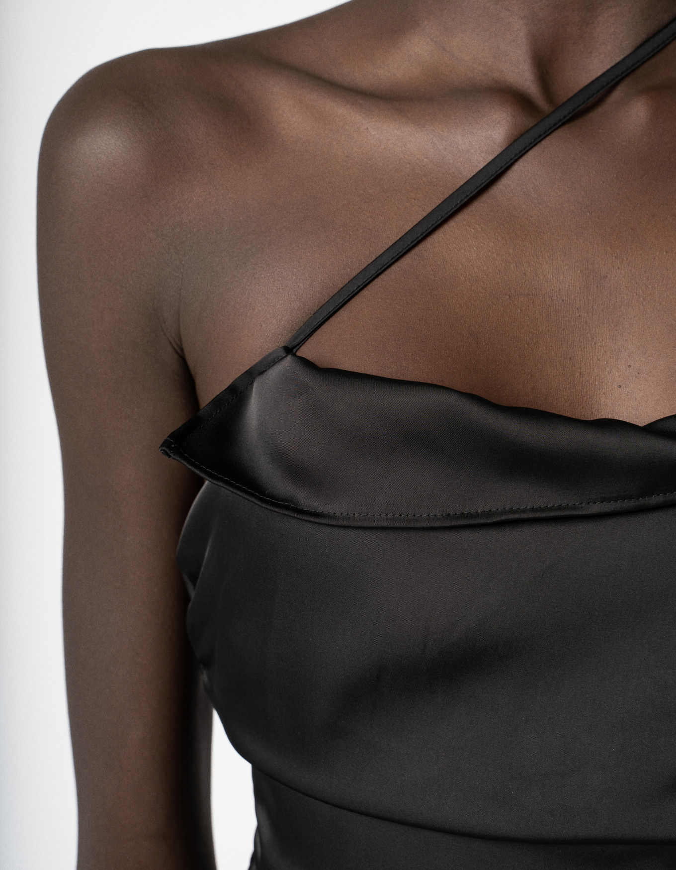 Satin Asymmetric Slip Dress , Black image number 2