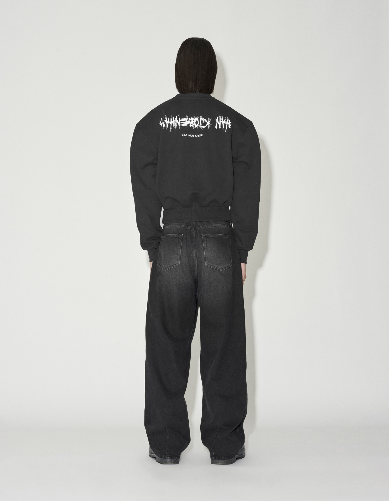 Upside Down Cropped Relaxed Crewneck, Black image number 1