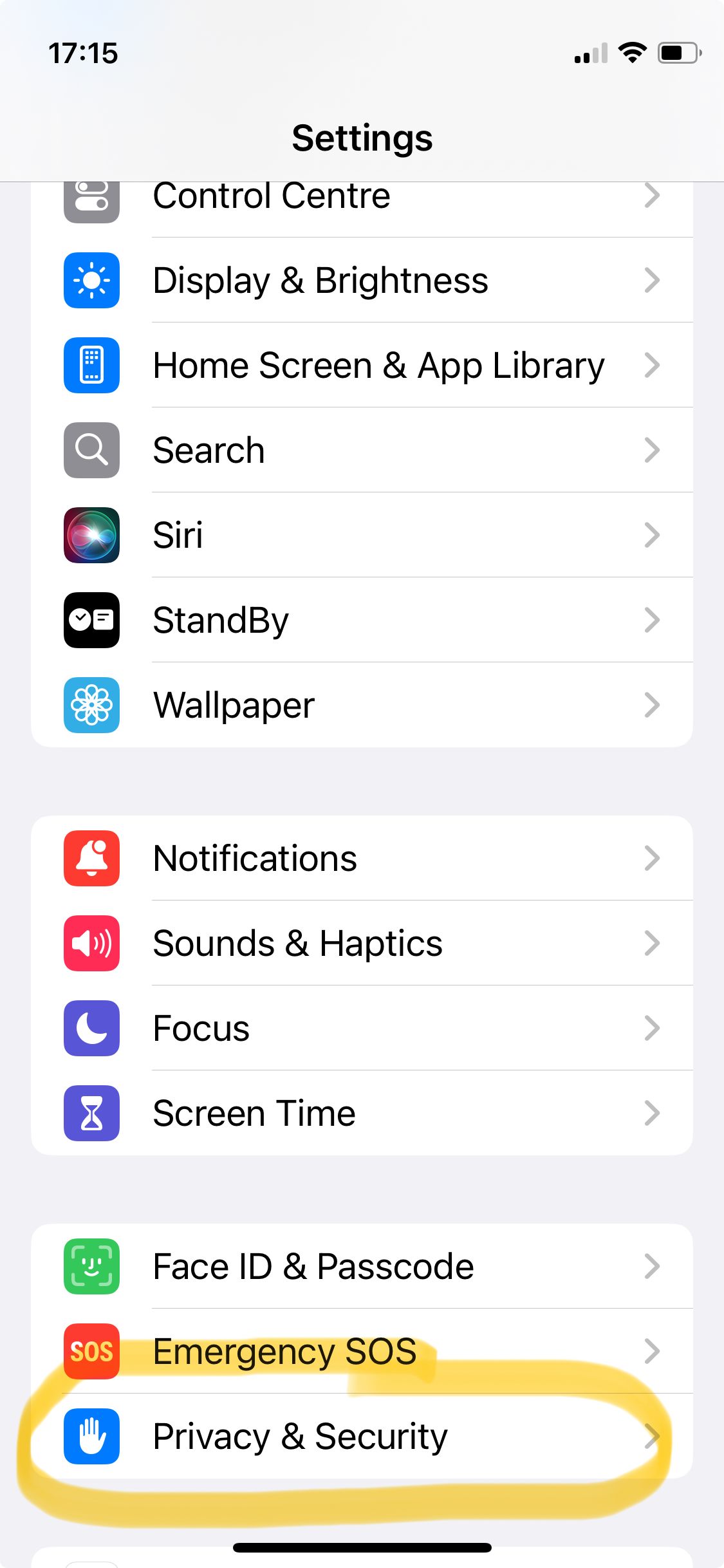 Privacy menu