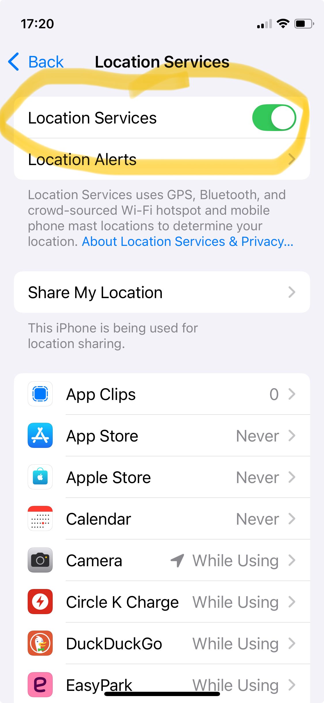 Location Services must be on