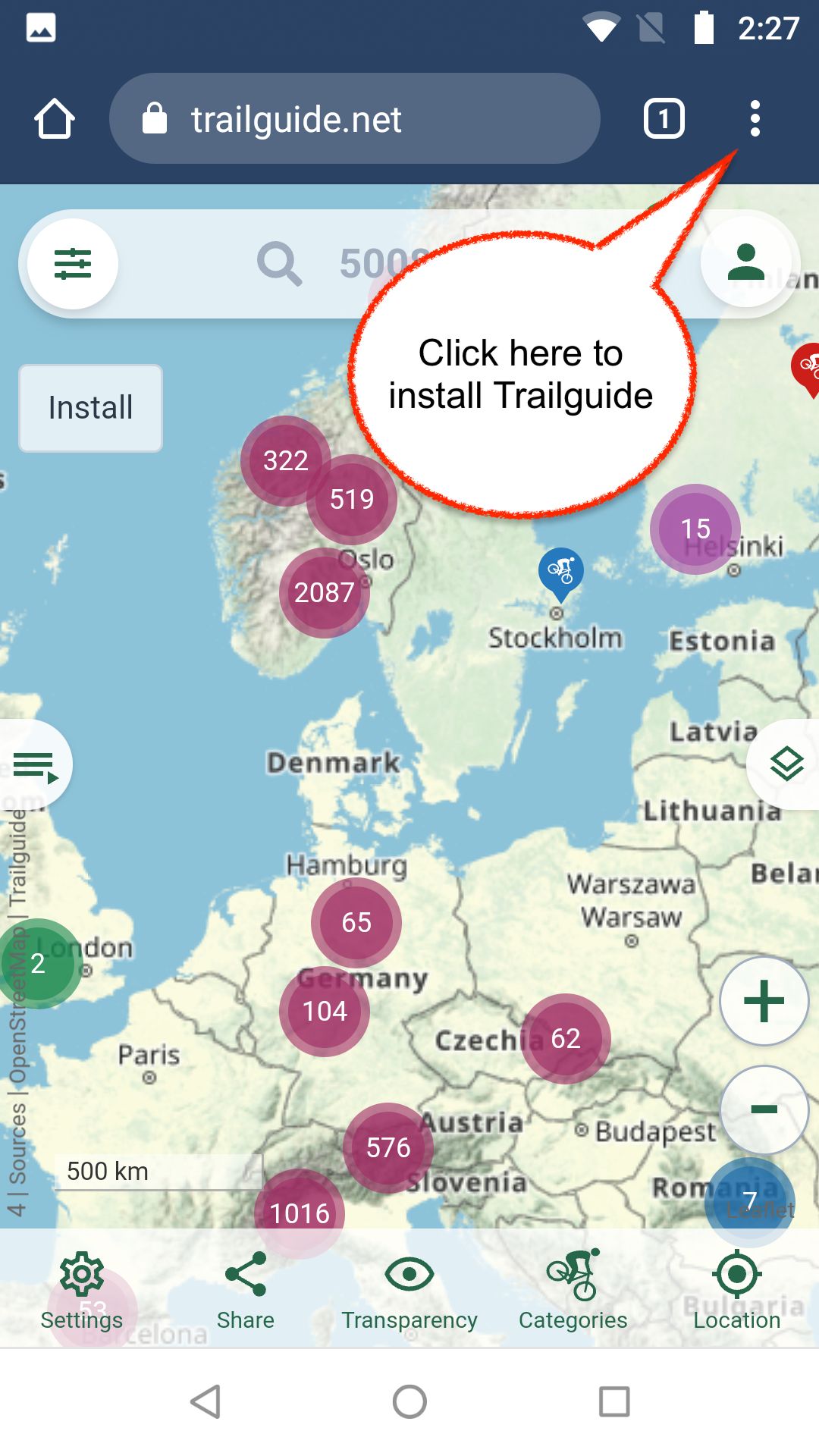 Open trailguide.net in Chrome