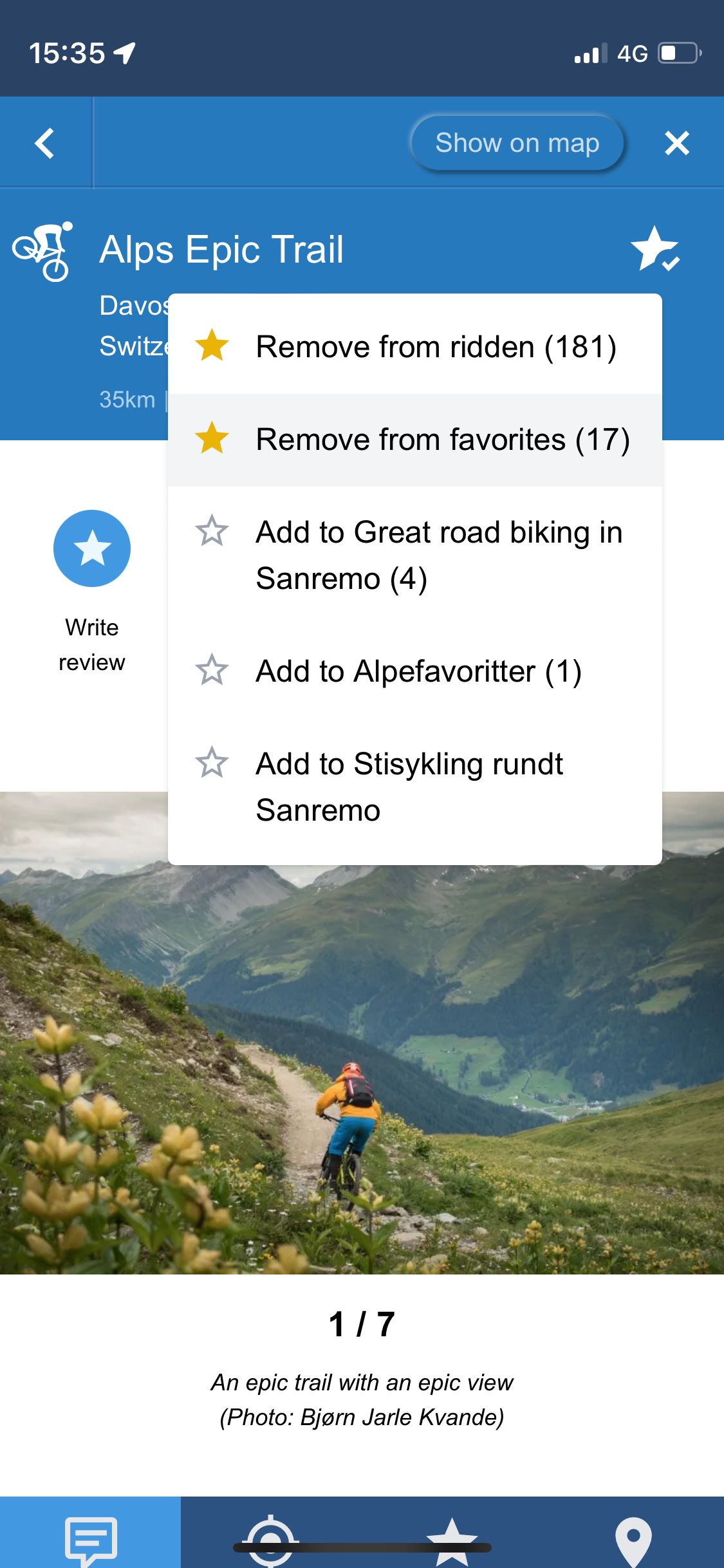 Easily mark individual trails as ridden or add them to your favorites