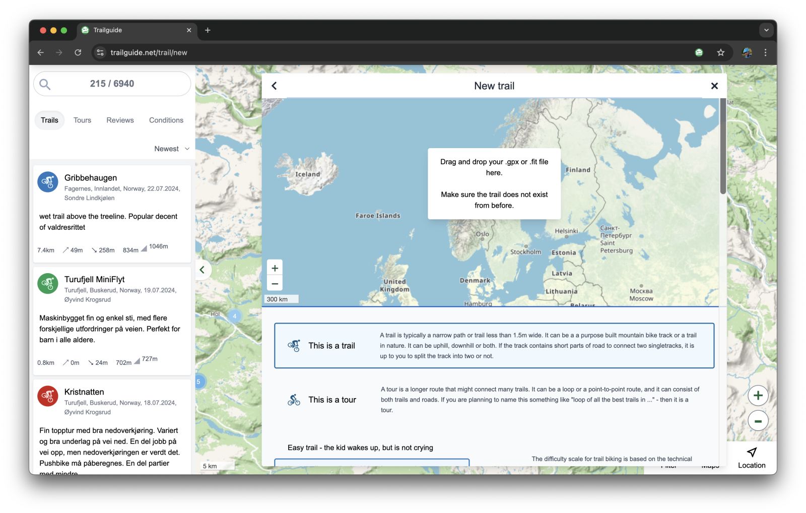 4. Drag and drop a GPS-file into the trail editor (.gpx or .fit)