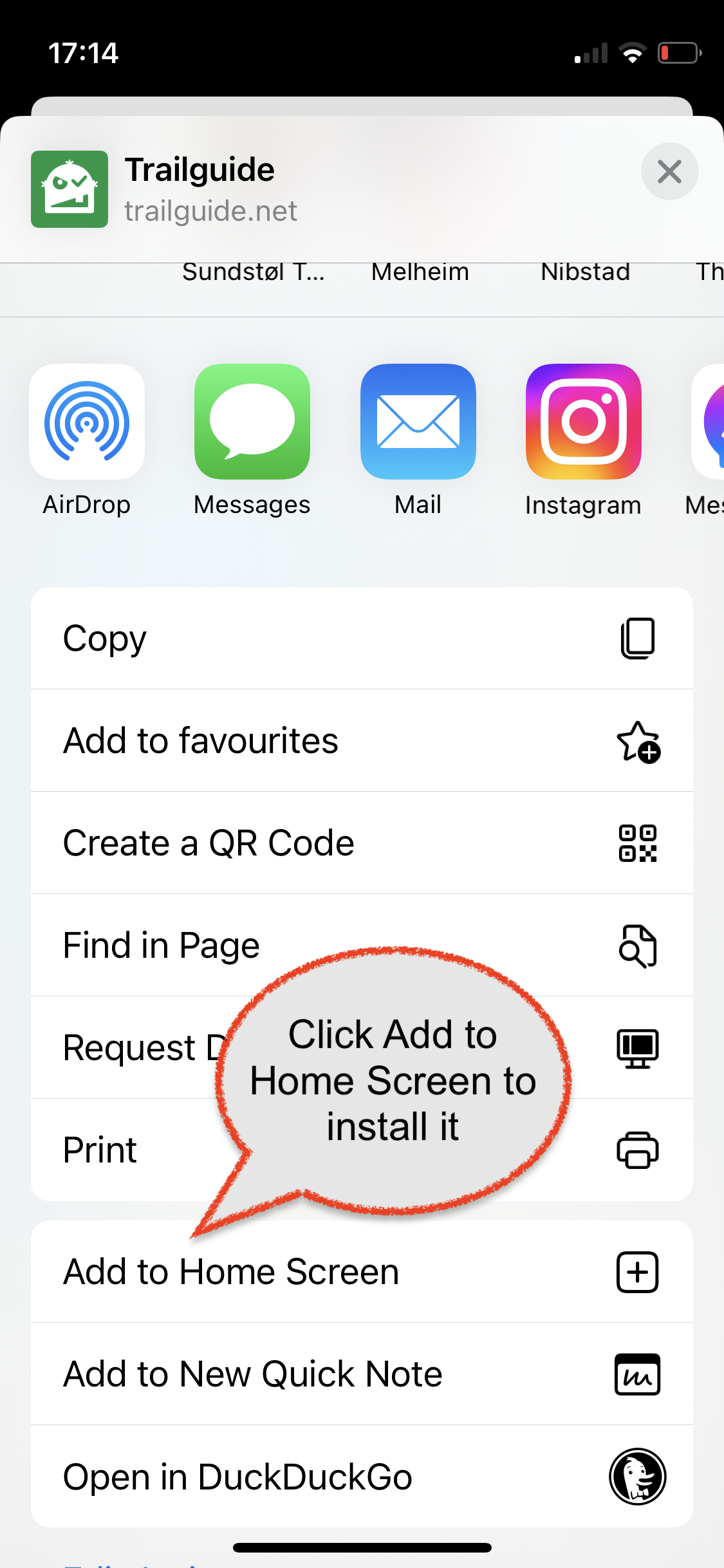 Click Add to Home Screen