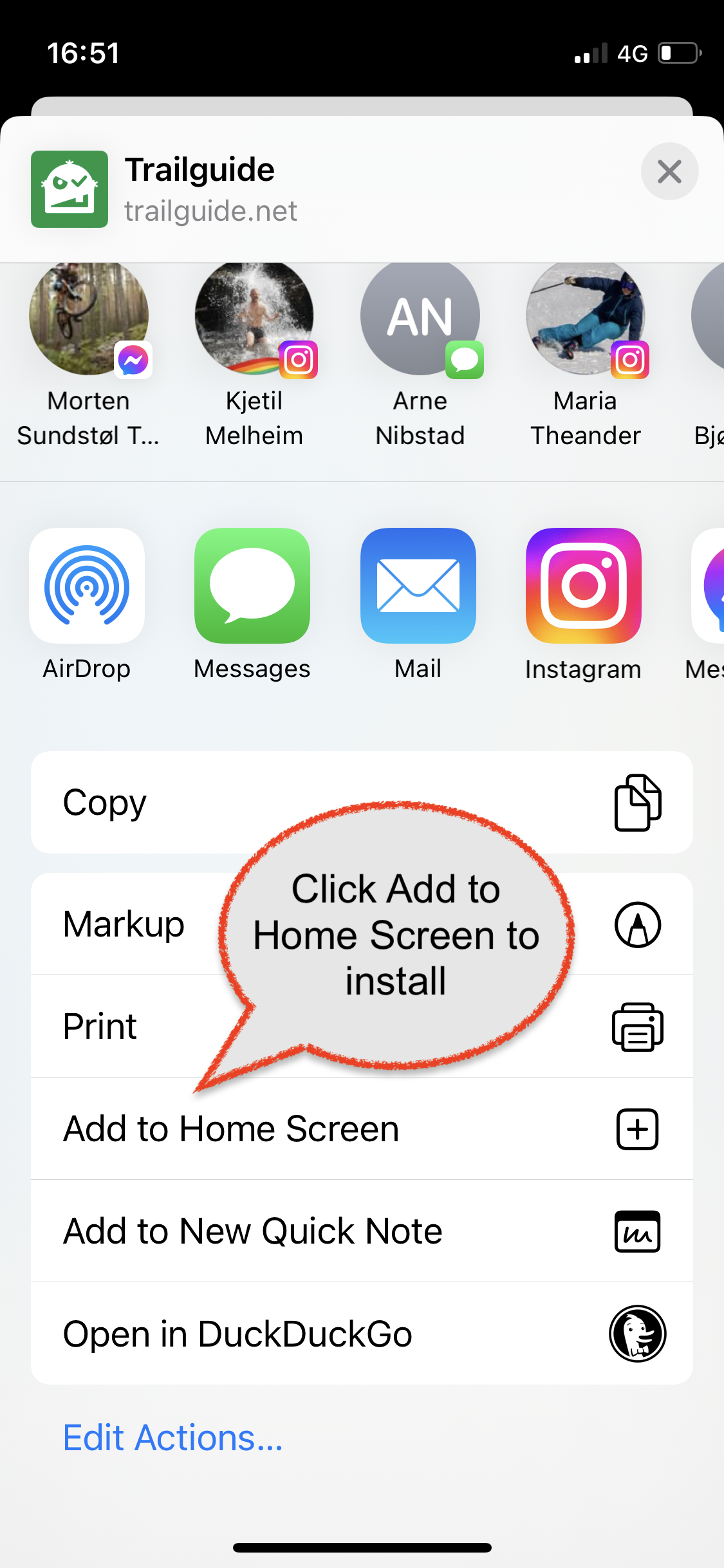 Click the Add to Home Screen menu item