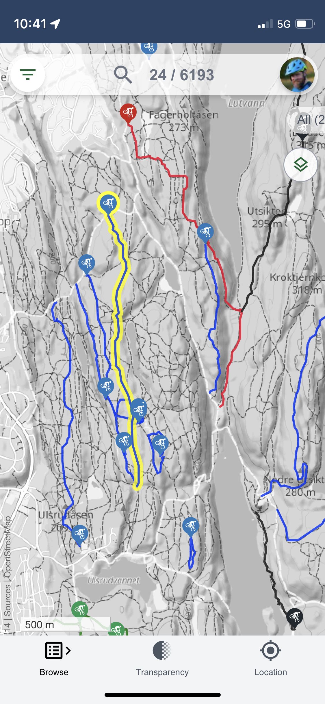 Set the map to grayscale to better see the available trails