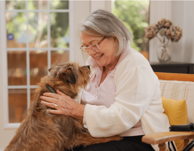 A person interacting with a dog