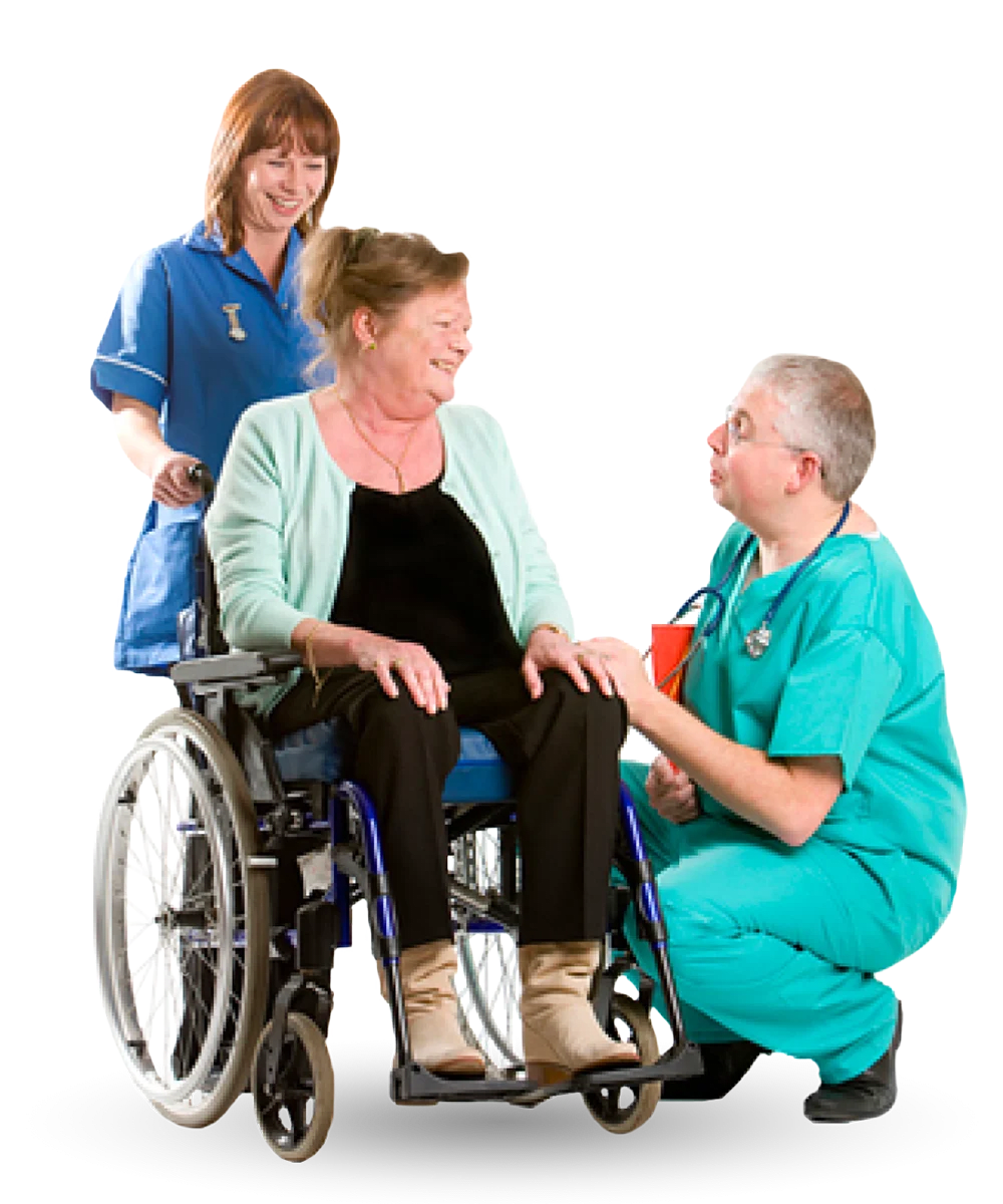 Woman In Wheelchair Talking To A Nurse
