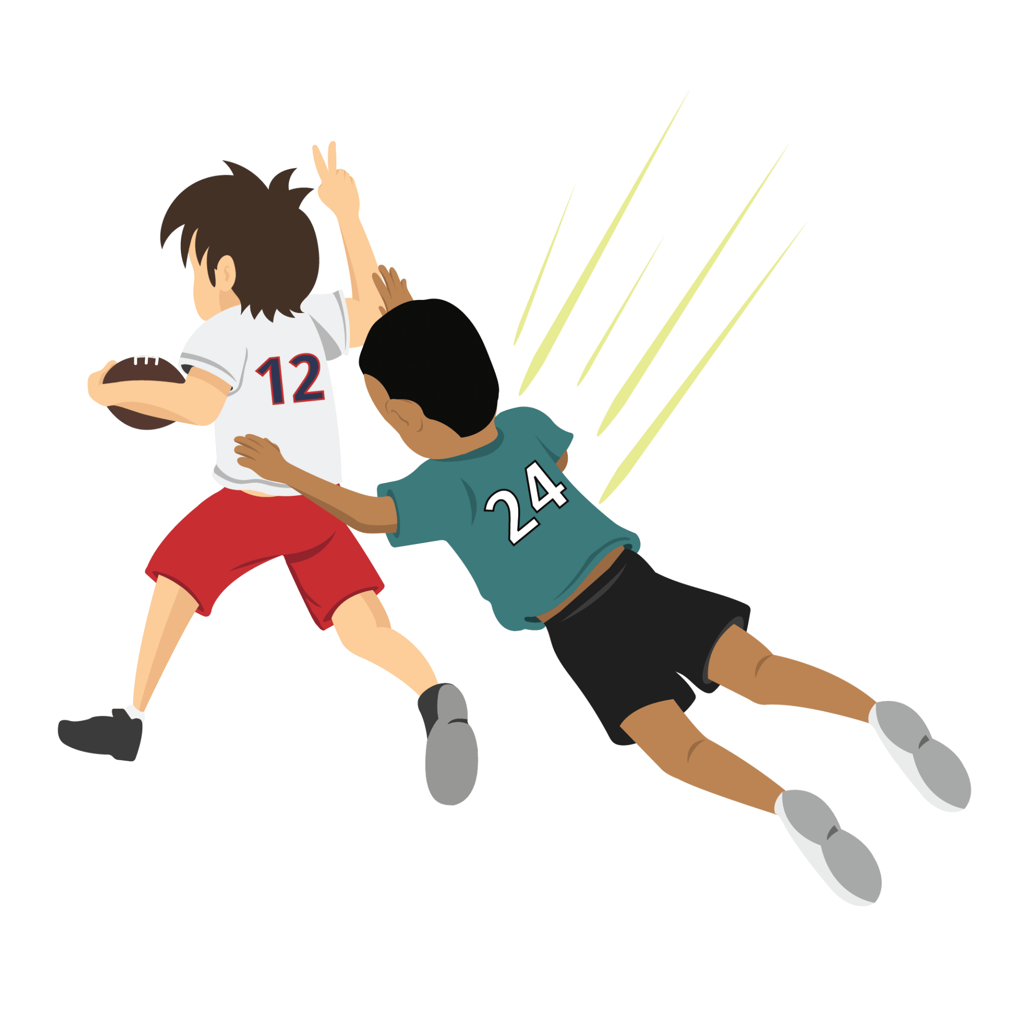 Two animated children playing football when one suffers injury