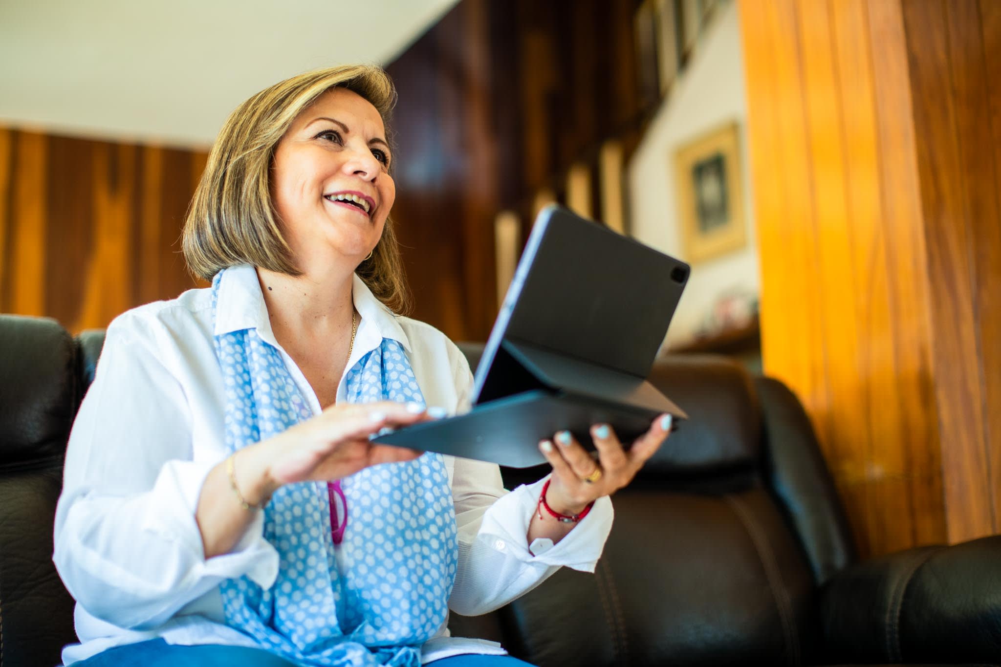 Happy Woman With Computer Tablet