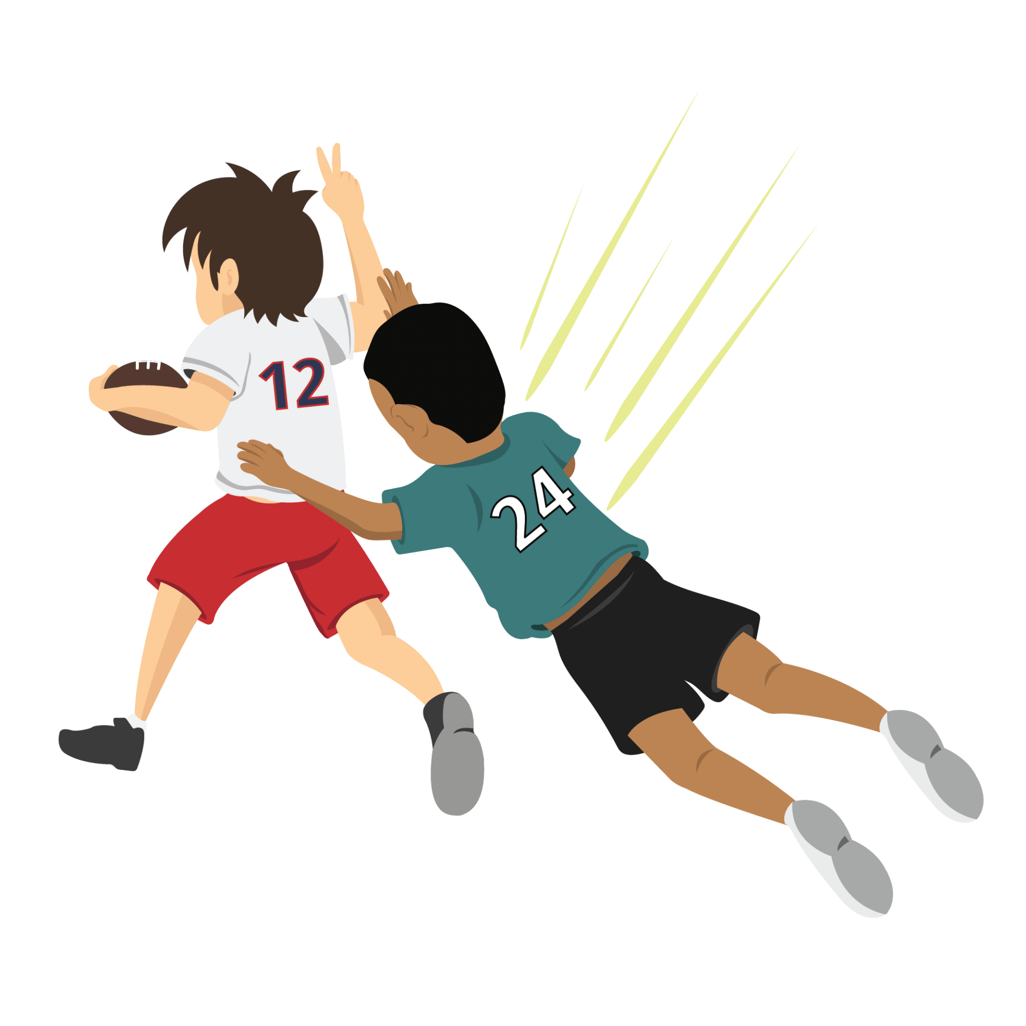 Two animated children playing football when one suffers injury
