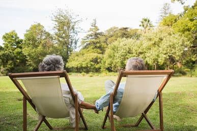 Couple relaxing in chairs outside