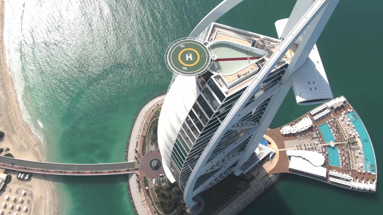 Burj Al Arab hotel helipad and the beach in Dubai