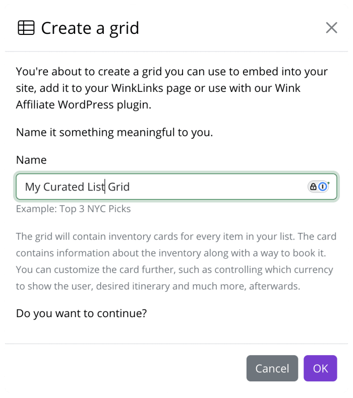 Create curate list grid