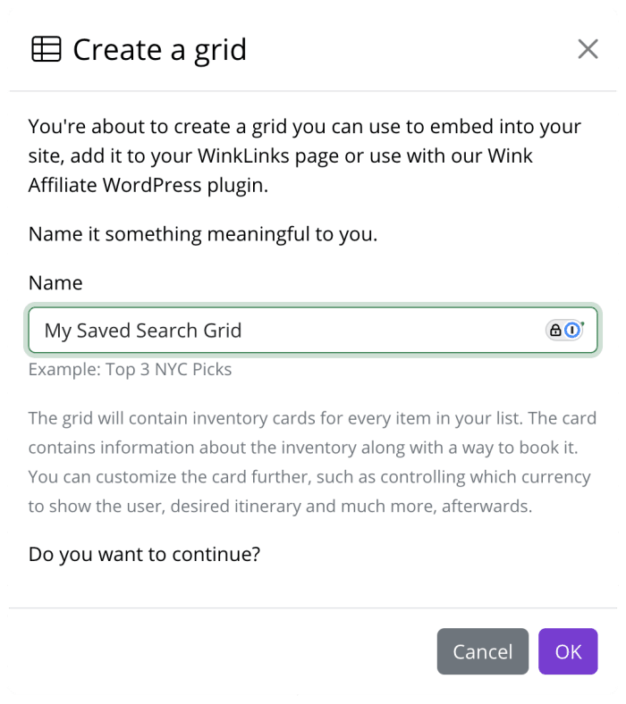 Create saved search grid
