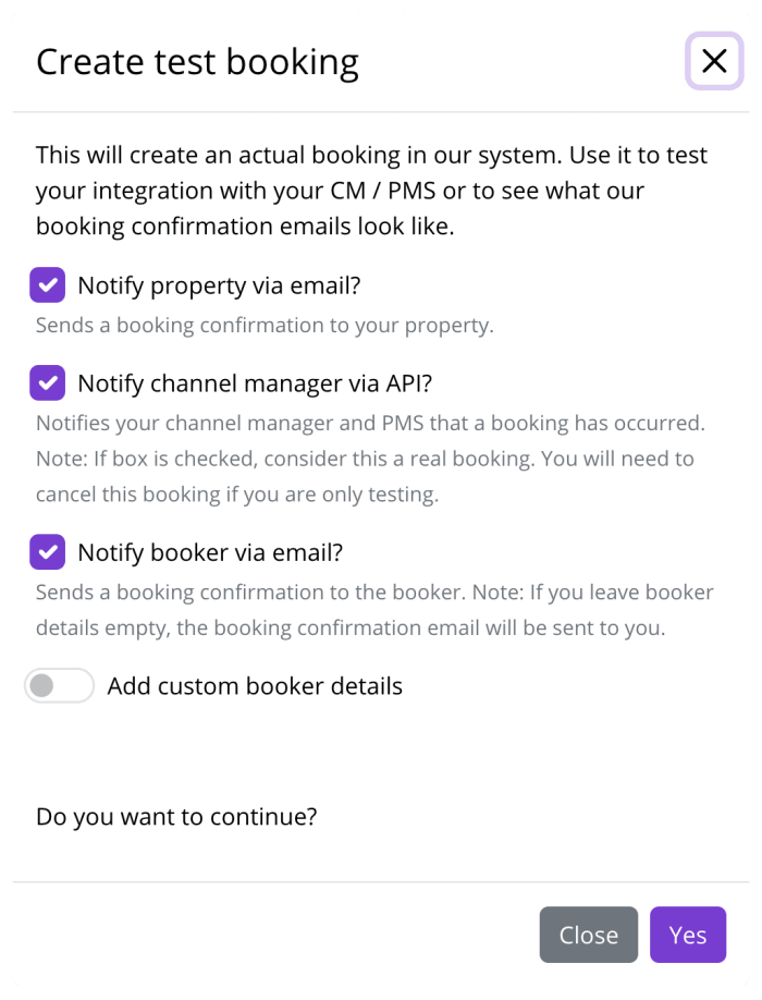 Test booking modal