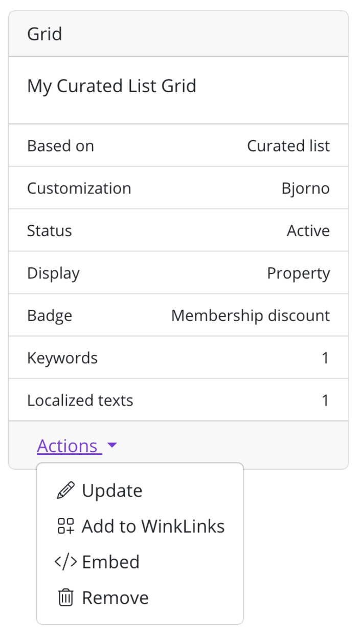 Curated list grid