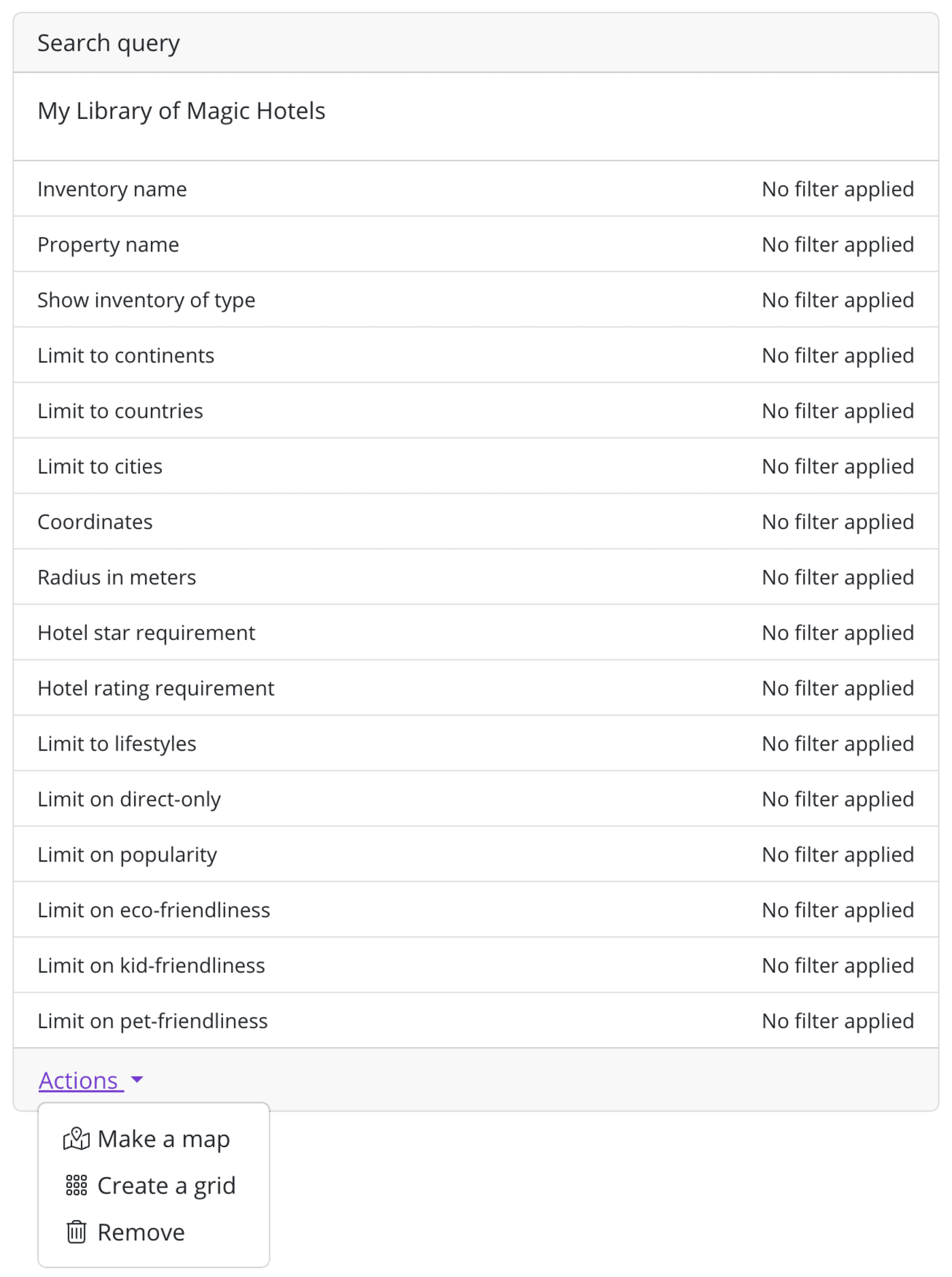 Saved search actions