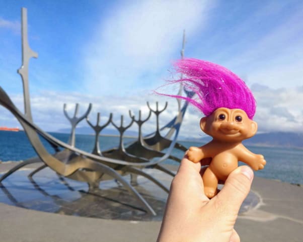 Oswald at Sculpture & Shore Walk in Reykjavik, Iceland