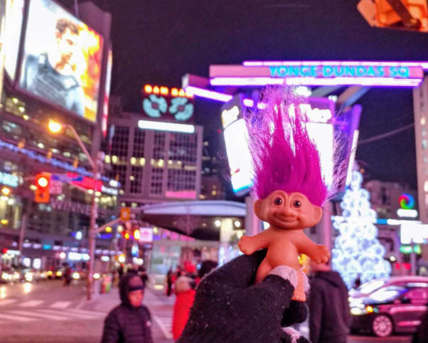 Oswald at Yonge Dundas Square in Toronto, ON, Canada