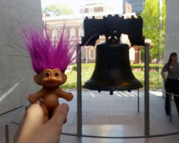 Oswald at Liberty Bell in Philadelphia, PA, USA