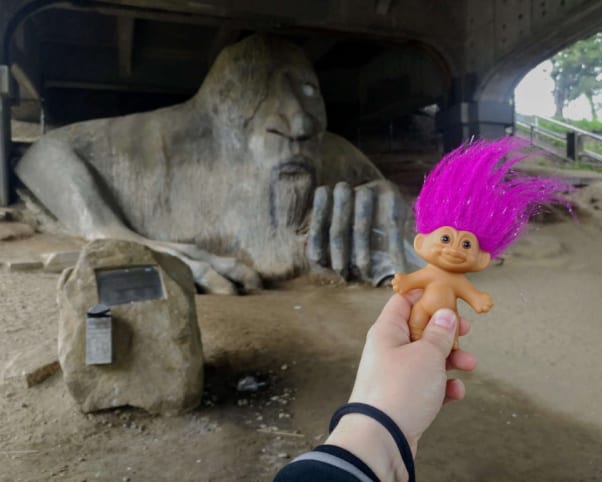 Oswald at Fremont Troll in Seattle, WA, USA