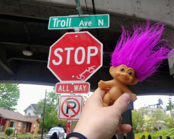 Oswald at Fremont Troll in Seattle, WA, USA