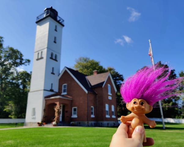 Oswald at Presque Isle Lighthouse in Erie, PA, USA