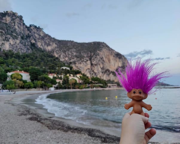 Oswald at Plage Petite Afrique in Beaulieu-sur-Mer, France