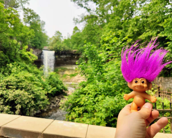 Oswald at Minnehaha Falls in Minneapolis, MN, USA