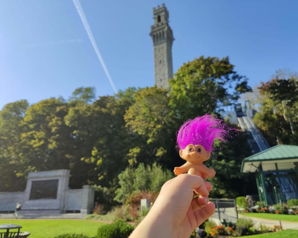 Oswald at Pilgrim Monument in Provincetown, MA, USA