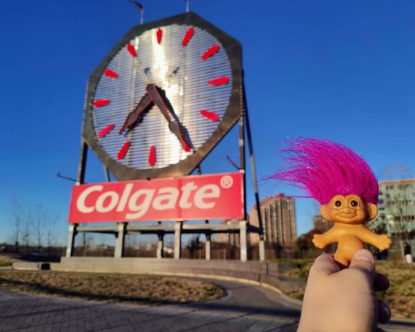Oswald at Colgate Clock in Jersey City, NJ, USA