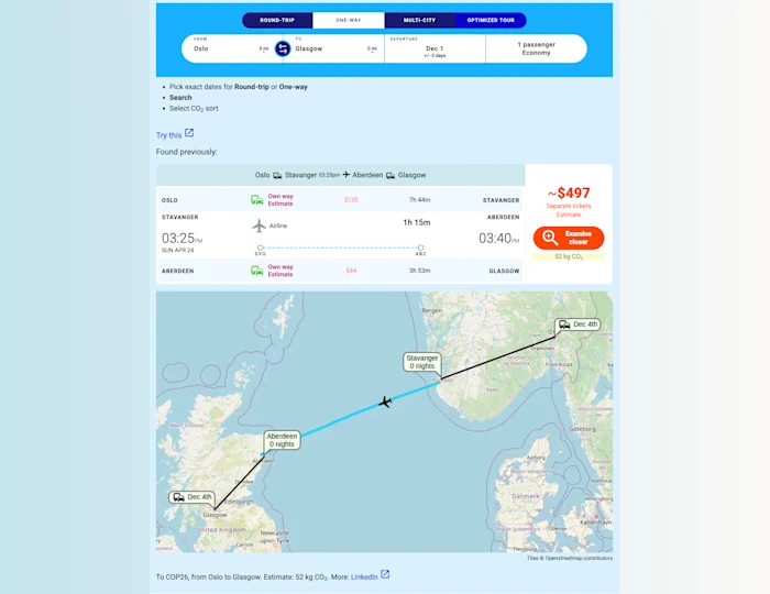 PanFlights example: Combine flight with train or bus