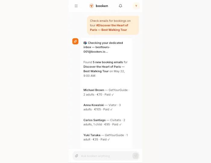 Bookings parsed automatically from every channel