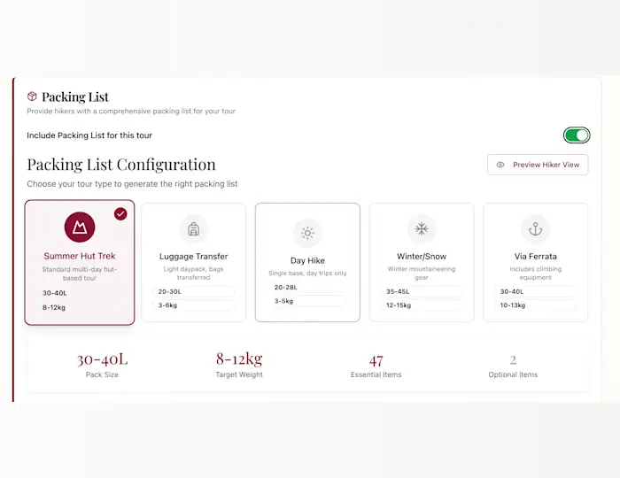 Packing List management