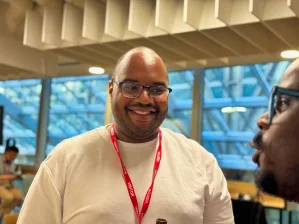 A smiling man at Stripe's Innovation Evening in London