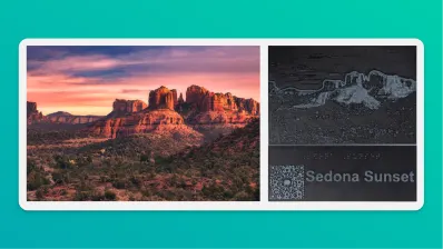 A photo of Red Rock State Park featuring a large rugged rock formation, with an image of its tactile photo to the right for comparison.