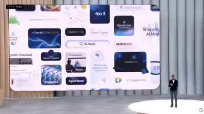 Sundar Pichai (CEO of Google) presenting on stage at Google I/O