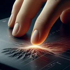 A closeup of a person touching a tactile print. There is an electrical effect under the person's finger.